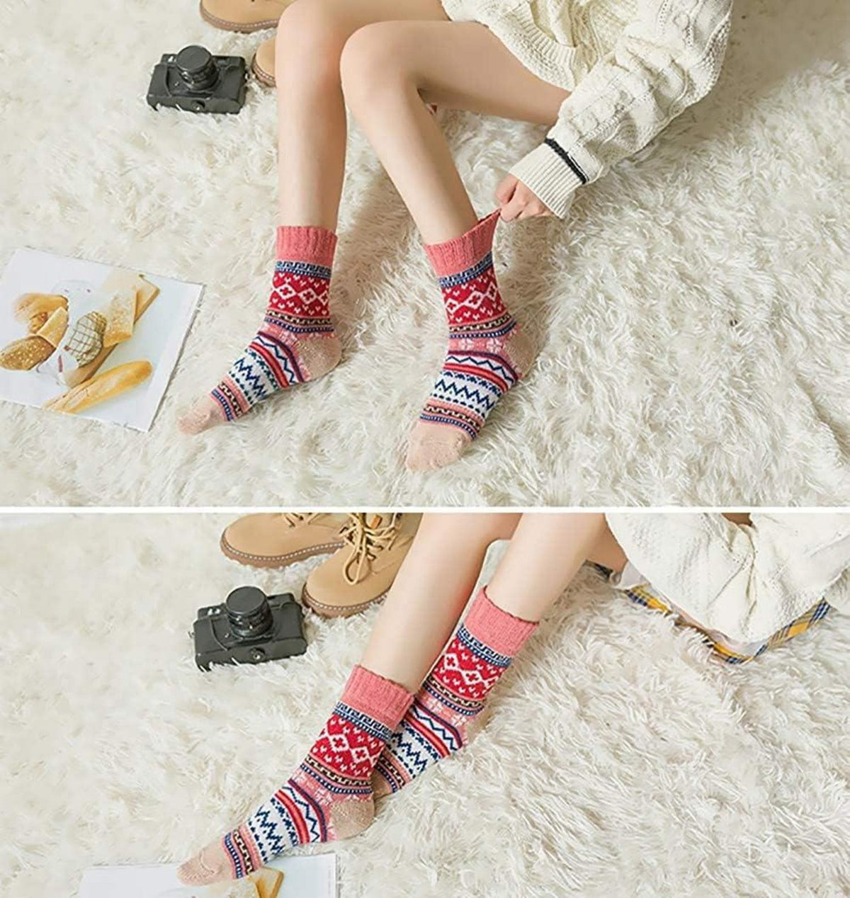 5er Pack Wollsocken Damen Warme Winter Dicke Stricksocken 35-41