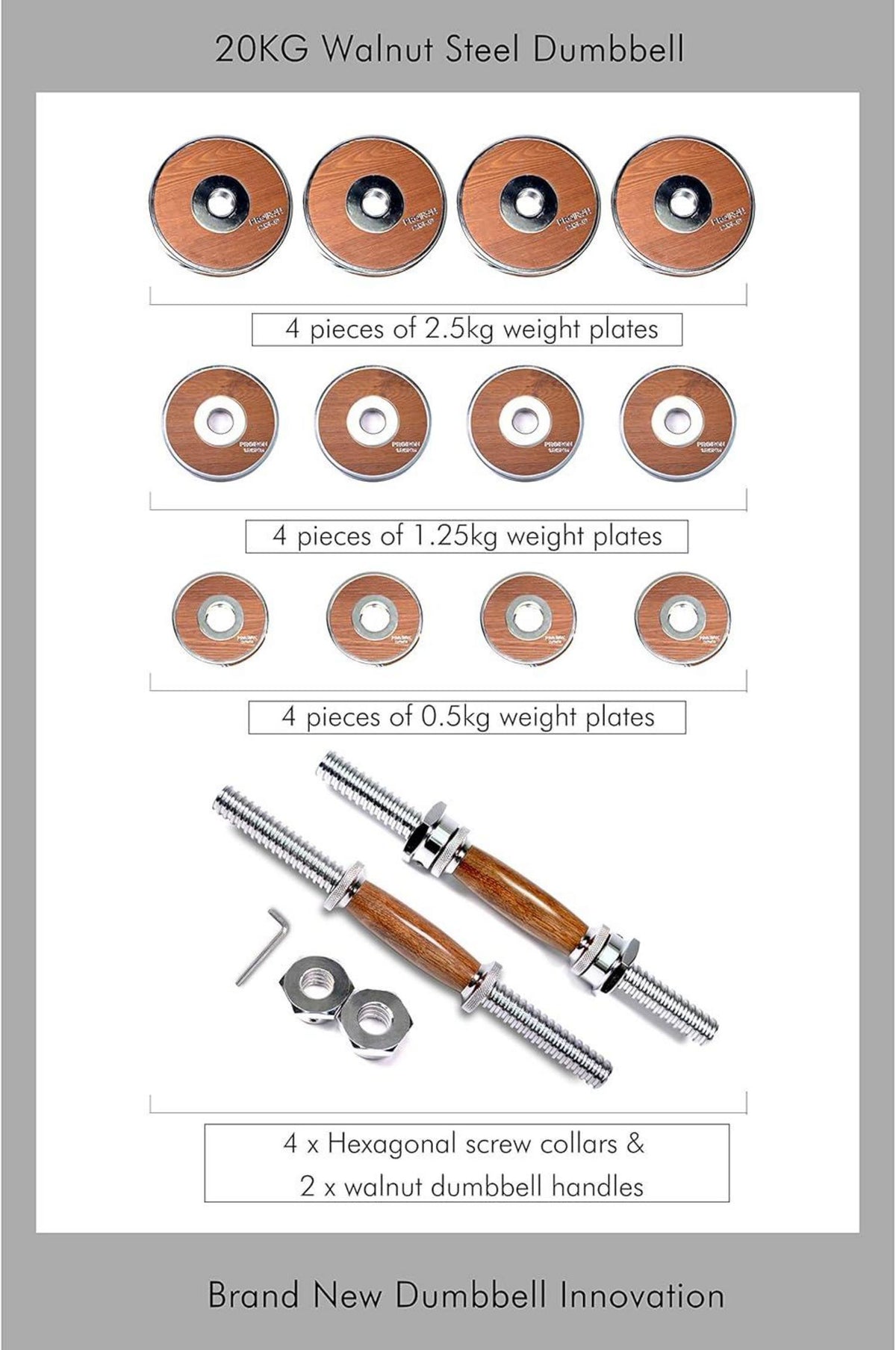 PROIRON Walnuss-Stahl Hantel Set 20KG Einstellbare Fitness Hanteln