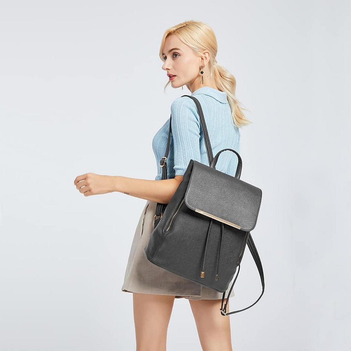 Eleganter Miss Lulu Damen Kunstleder Rucksack Tunnelzug