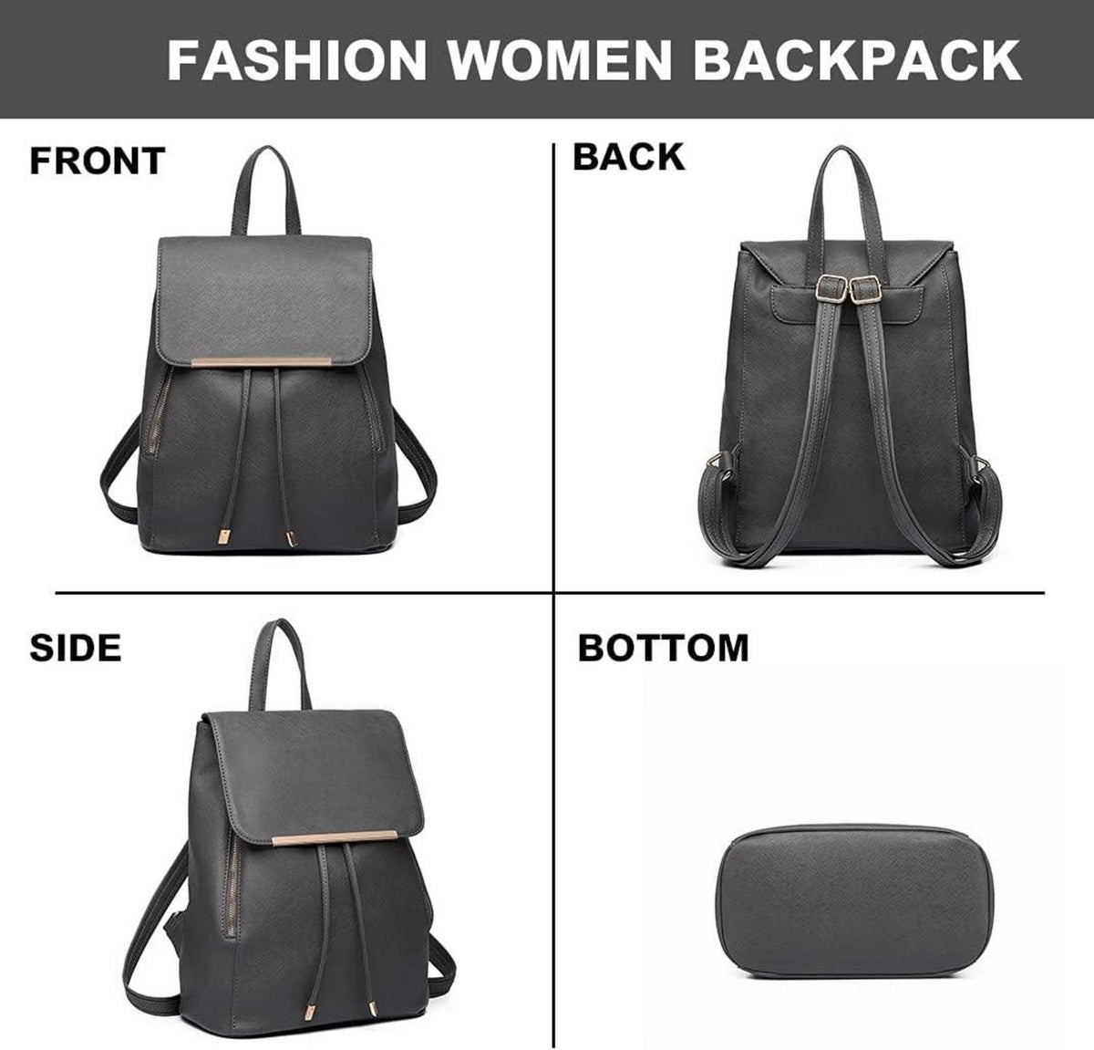 Damen Kunstleder Elegant Rolltop Rucksack Tunnelzug Stadt Tasche