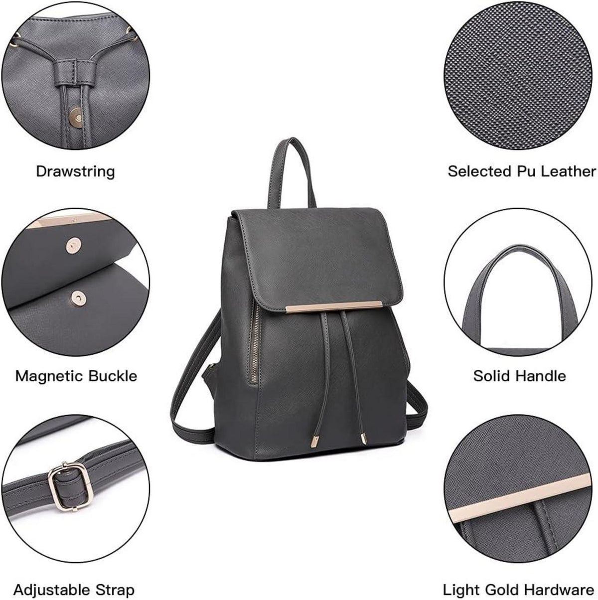 Rolltop Rucksack Damen Kunstleder Elegant Tunnelzug-Design Cityrucksack