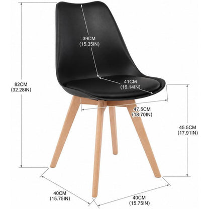 Esszimmerstühle Set 4er Schwarz | PU Sitz, Buchenholzbeine
