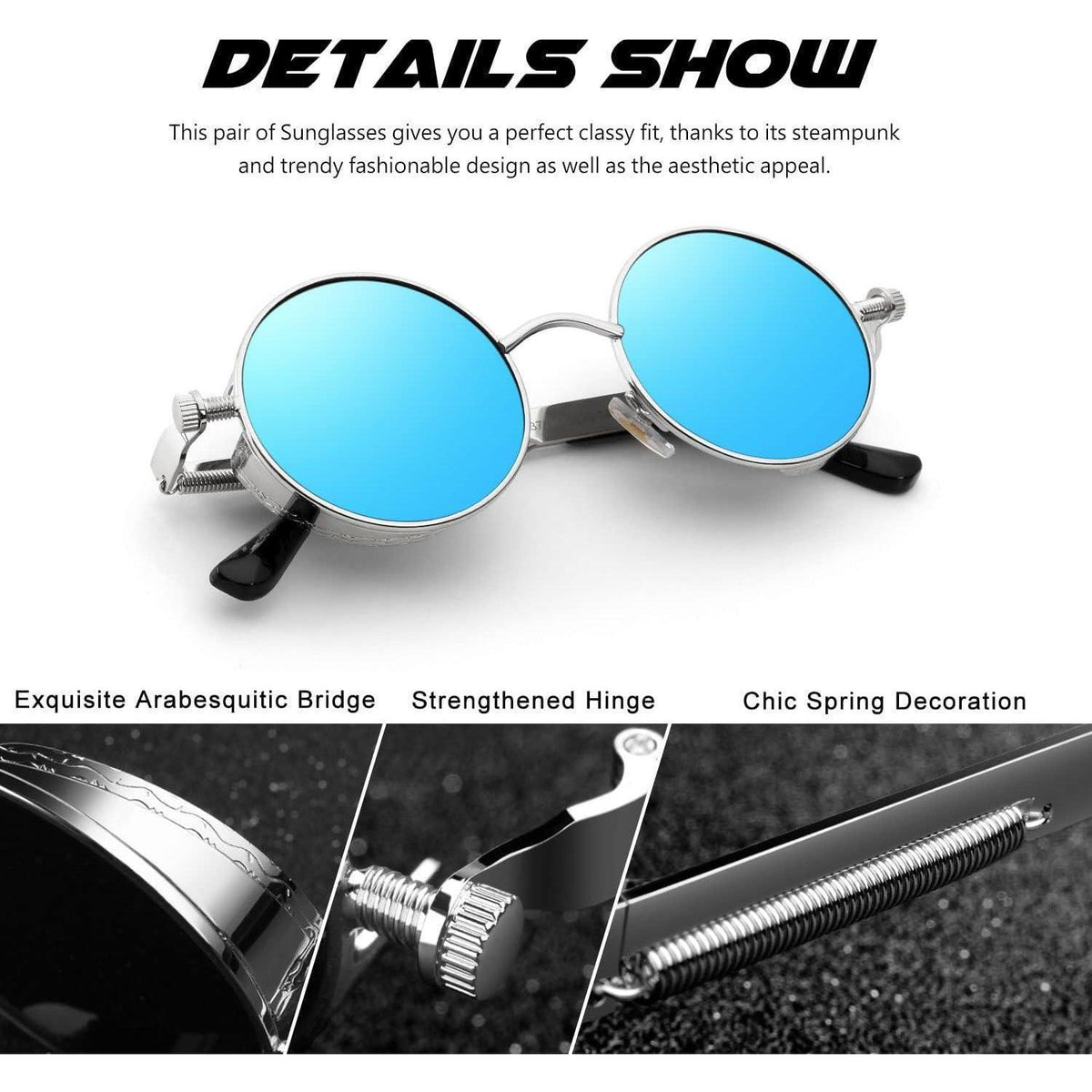 Retro Runde Sonnenbrille Herren Damen Polarisiert Blau Verspiegelt