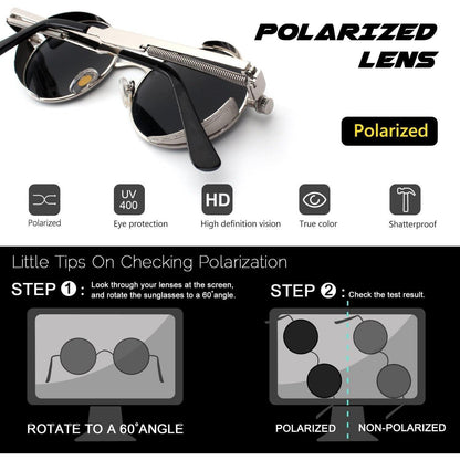 Retro Runde Sonnenbrille Herren Damen Polarisiert Blau Verspiegelt