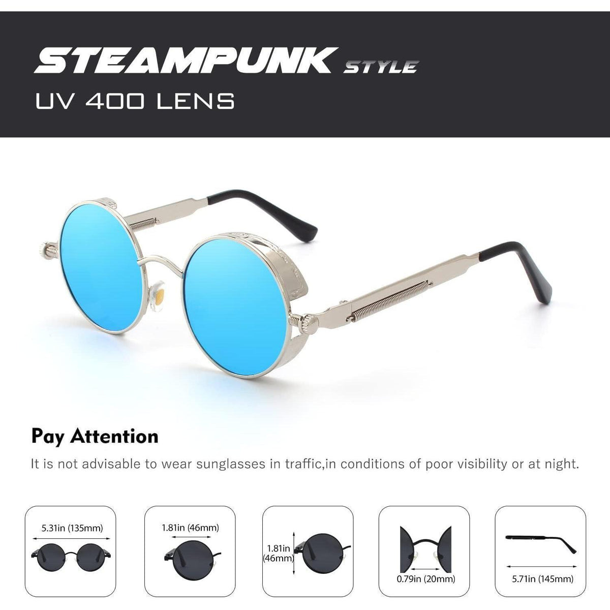 Retro Runde Sonnenbrille Herren Damen Polarisiert Blau Verspiegelt