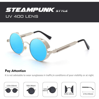 Retro Runde Sonnenbrille Herren Damen Polarisiert Blau Verspiegelt
