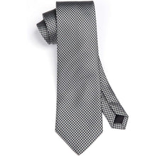 Extra lange Hahnentritt-Krawatte & Taschentuch Set Silber