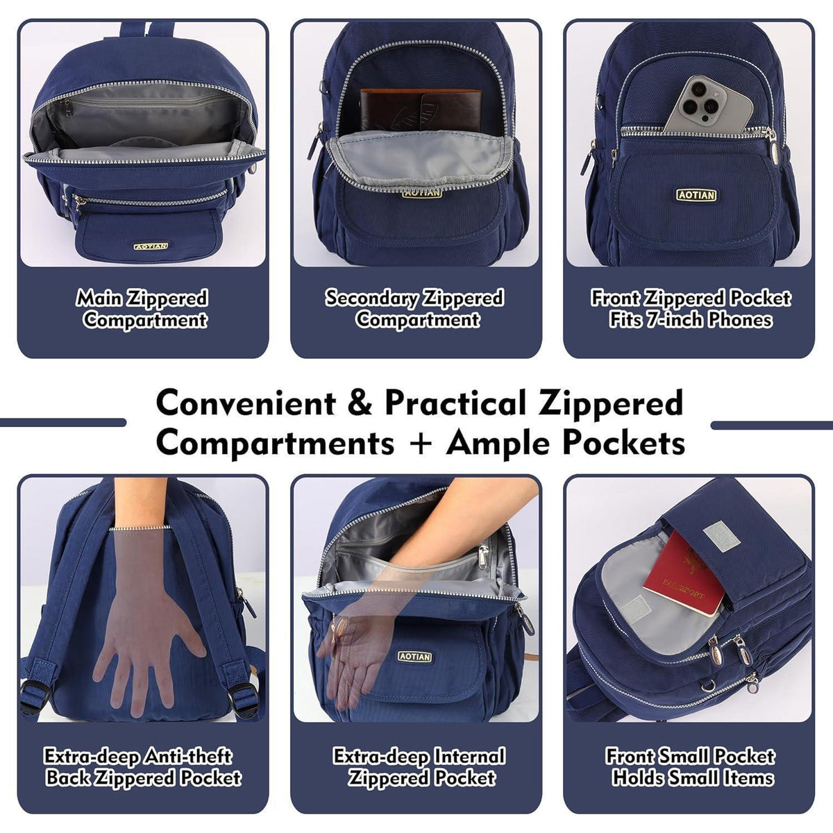 Mini Rucksack Damen & Mädchen, 7L, Blau, Leicht & Geräumig