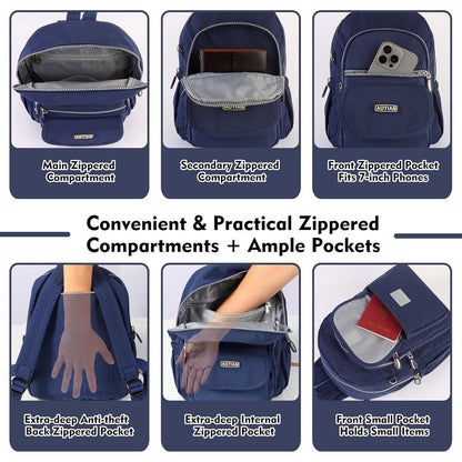 Mini Rucksack Damen & Mädchen, 7L, Blau, Leicht & Geräumig