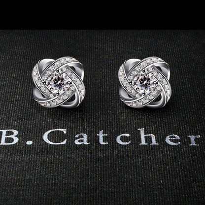 B.Catcher Ohrringe Damen 925 Silber Zirkonia Twist-Würfel