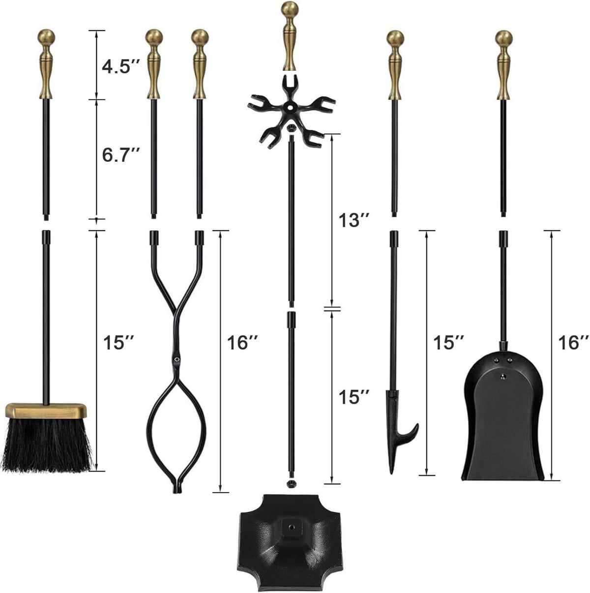 Kaminbesteck Set Schmiedeeisen Messing 67,3 cm Feuerstelle