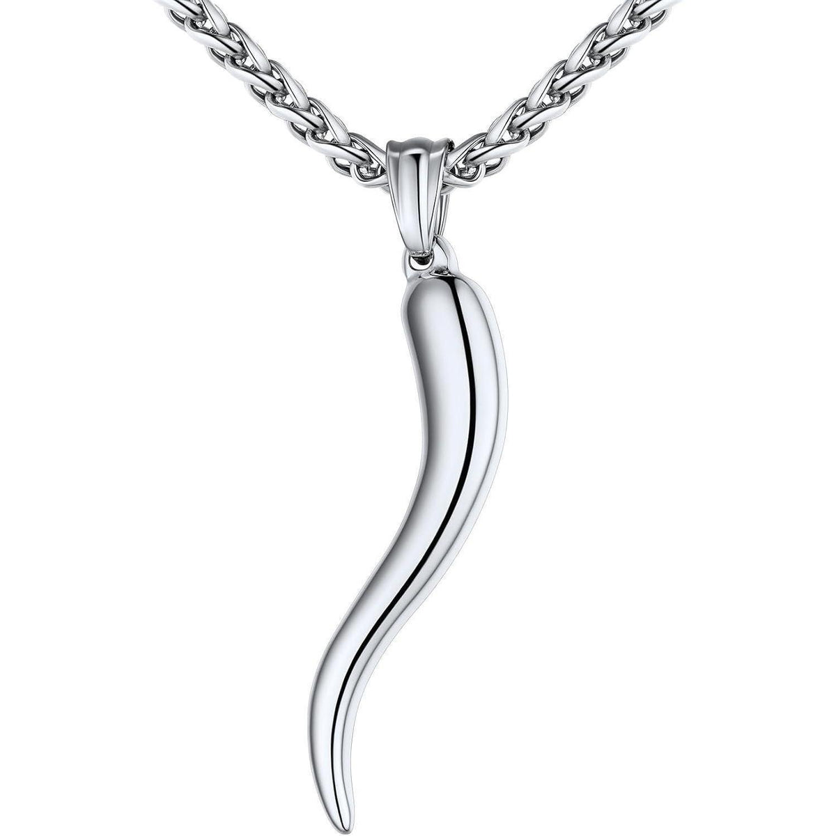 Italienisches Horn Halskette Edelstahl mit Anhänger, Glücksbringer, Silber