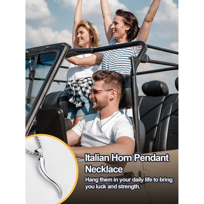 Italienisches Horn Halskette Edelstahl mit Anhänger, Glücksbringer, Silber