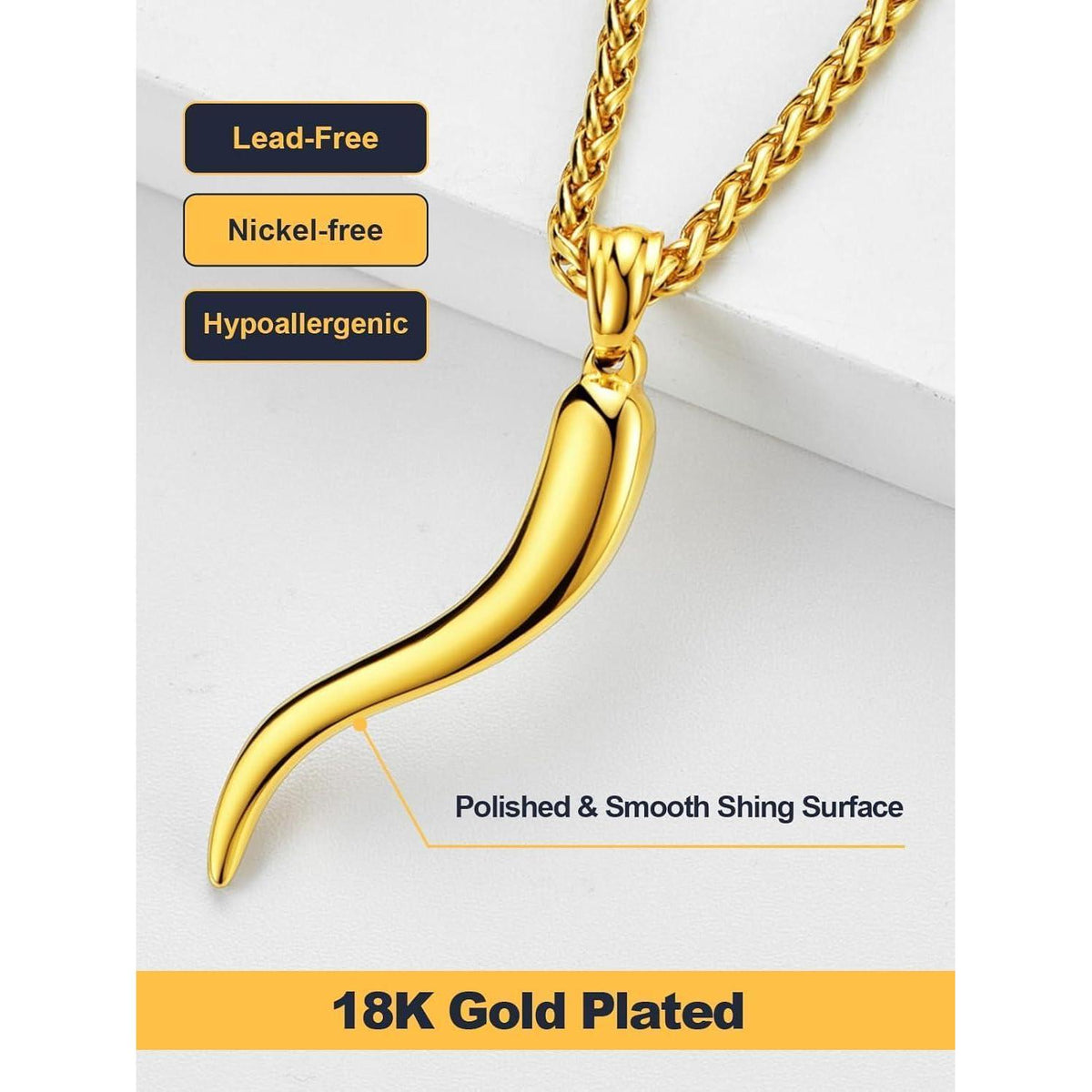 Italienisches Horn Halskette mit Anhänger, 316L Edelstahl, Gold vergoldet