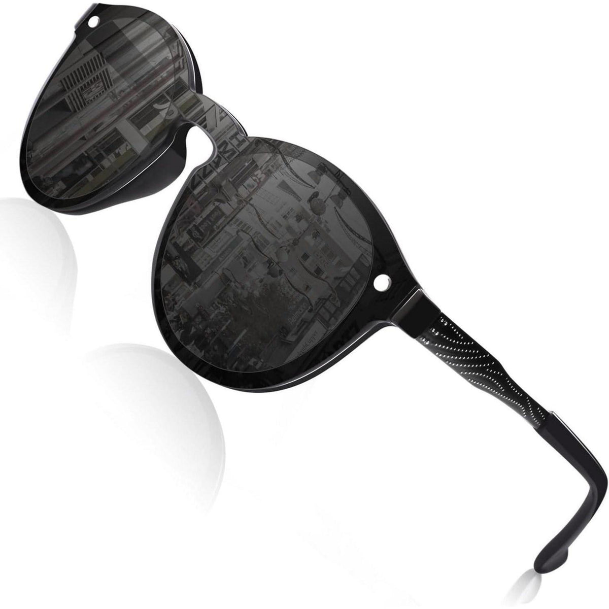 Sonnenbrille Damen Herren Verspiegelt Groß Rund UV400 Schwarz Grau