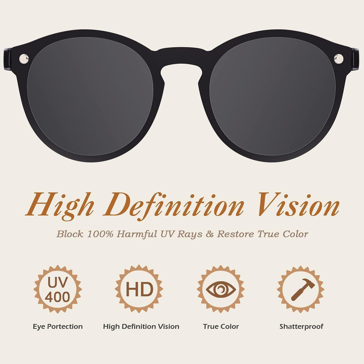 Sonnenbrille Damen Herren Verspiegelt Groß Rund UV400 Schwarz Grau