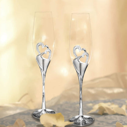 Hochwertige Diamant-besetzte Weingläser Herz Motiv 2er Set - Kristiall Glas