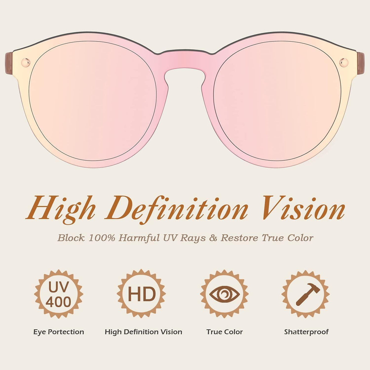 Verspiegelte Sonnenbrille Groß rund UV400 Schutzgläser