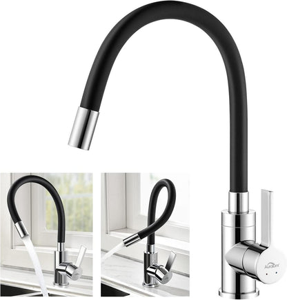 Schwarzer Wasserhahn mit flexiblem Auslauf und Wasserspar Aerator
