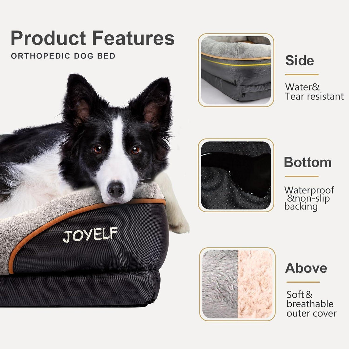 Orthopädisches Hundebett Memory-Schaum mit Nackenrolle & Geschenk