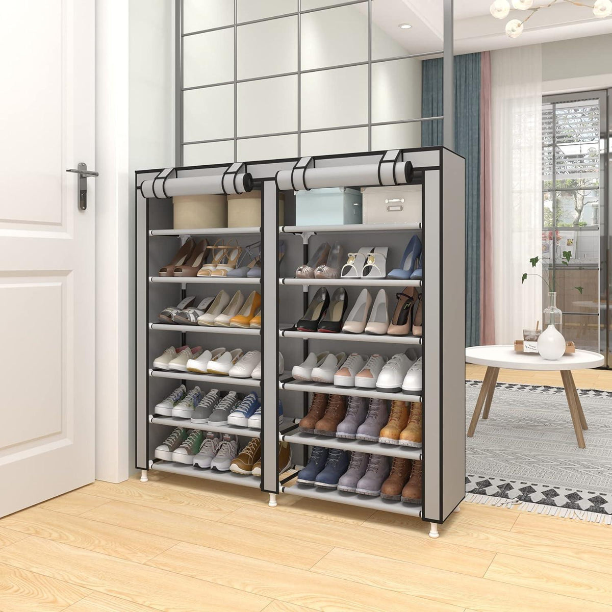 Staubdichtes Schuhablage Schuhregal für 36 Paar Schuhe Grau 7 Schicht