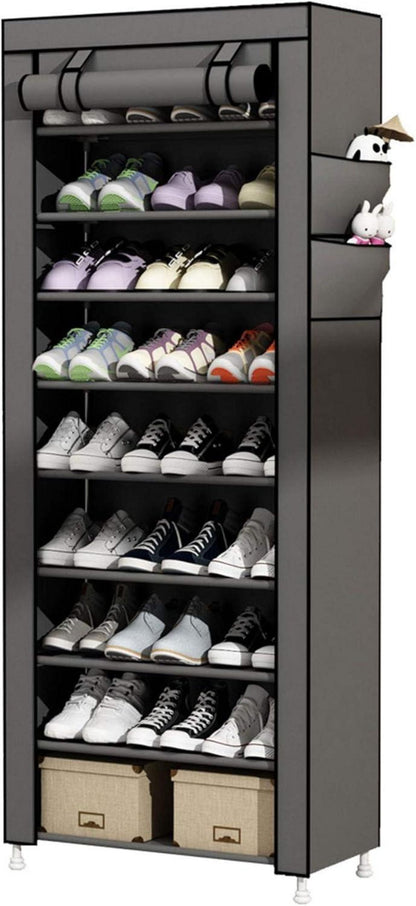 10-Tier Schuhschrank für 27 Paar Schuhe Grau mit Stoffhülle