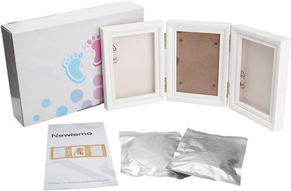 Gipsabdruck Baby Hand Fuß Set Bilderrahmen Weiß 3-teilig