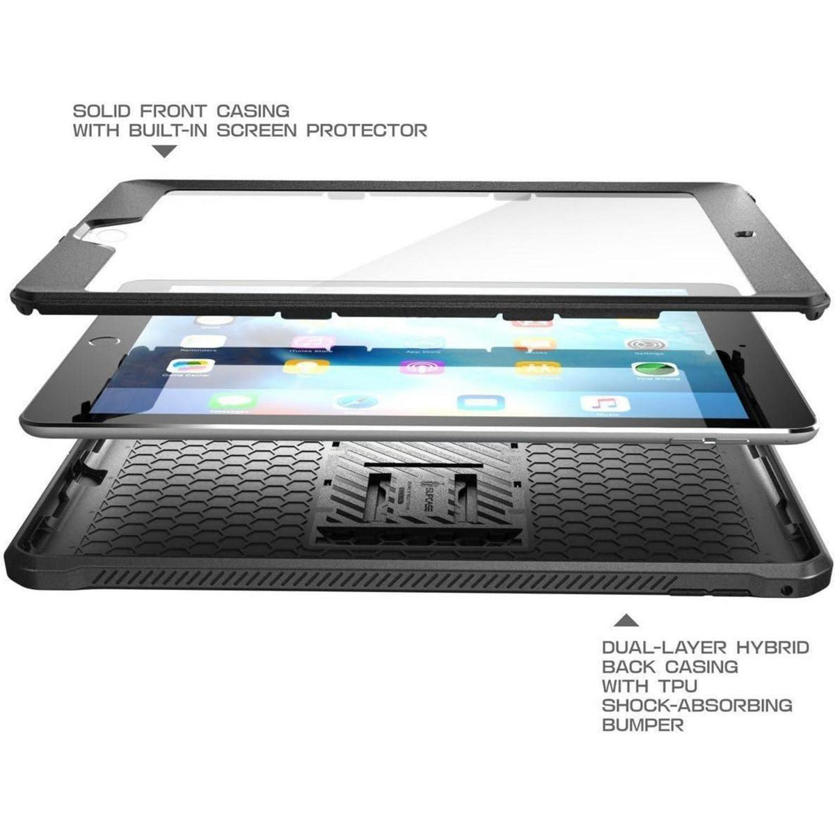 iPad 9.7 Hülle mit Displayschutz, robust, schwarz