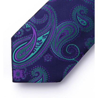 Krawatten-Set mit Einstecktuch Paisley Marineblau/Grün/Lila
