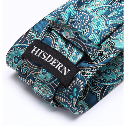 Herren Krawatten-Set mit Einstecktuch, Paisley-Blumenmuster, Aqua