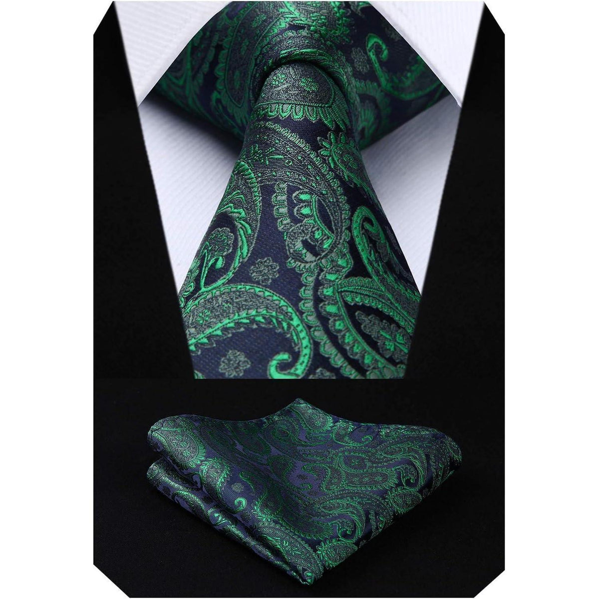 Krawatten-Set mit Einstecktuch, Paisley-Blumenmuster, Grün