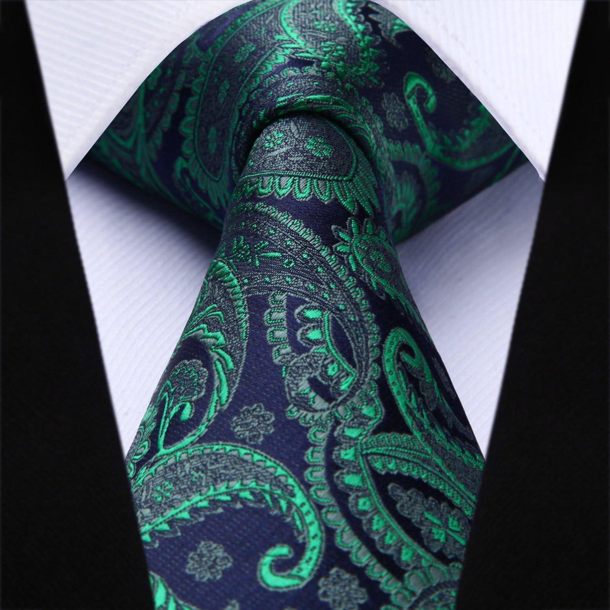 Krawatten-Set mit Einstecktuch, Paisley-Blumenmuster, Grün