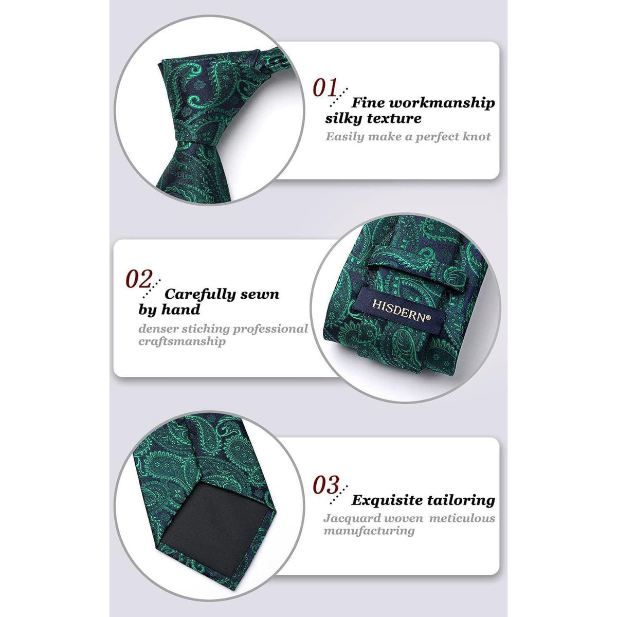 Krawatten-Set mit Einstecktuch, Paisley-Blumenmuster, Grün