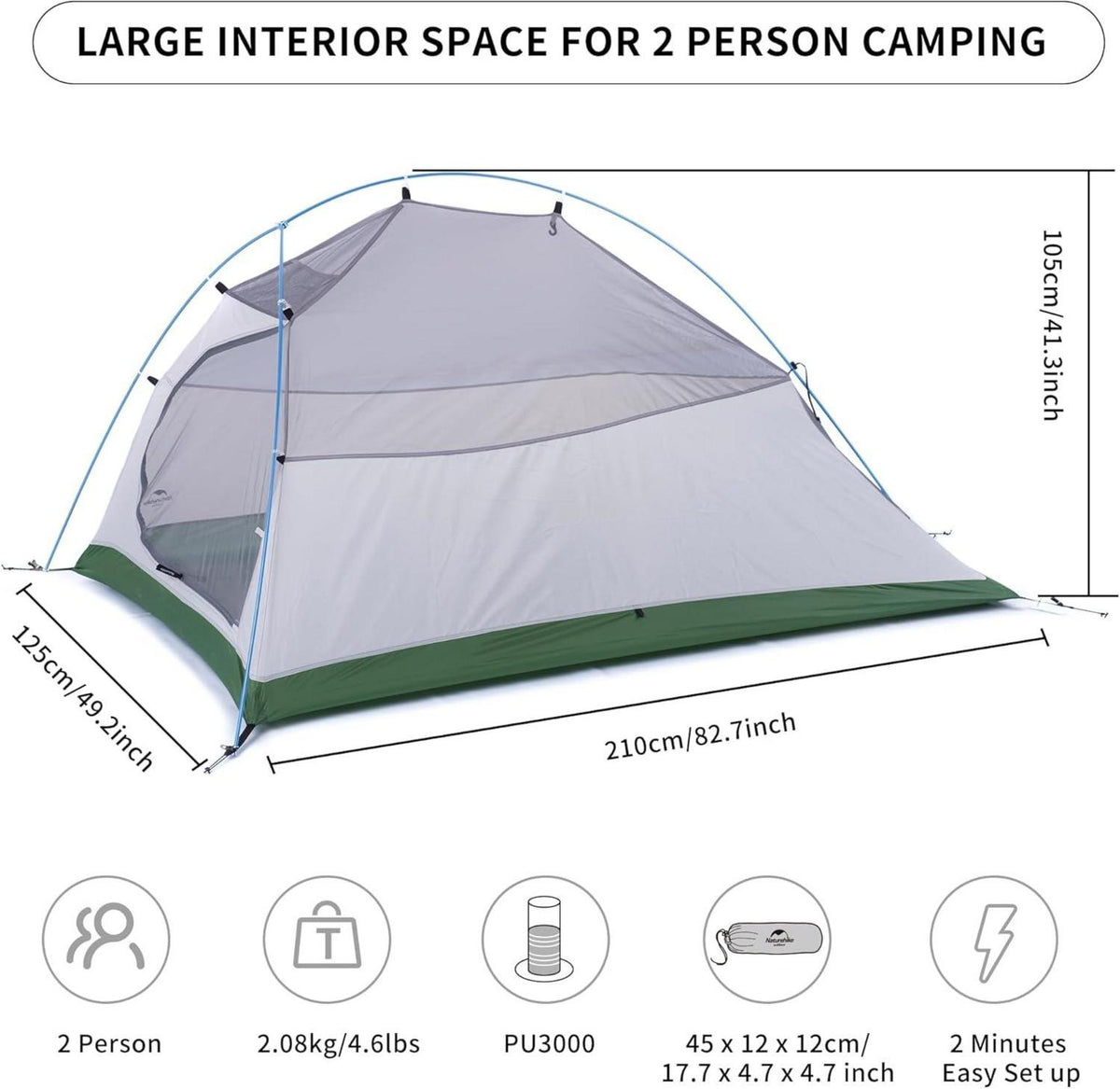 Ultraleichtes Campingzelt für 2 Personen, 4 Saison