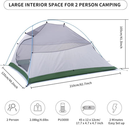 Ultraleichtes Campingzelt für 2 Personen, 4 Saison