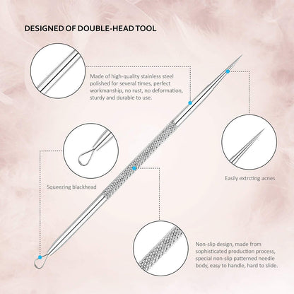 Mitesserentferner Set | Blackhead Remover aus Edelstahl | 6 Stk. Komedonenquetscher Kit