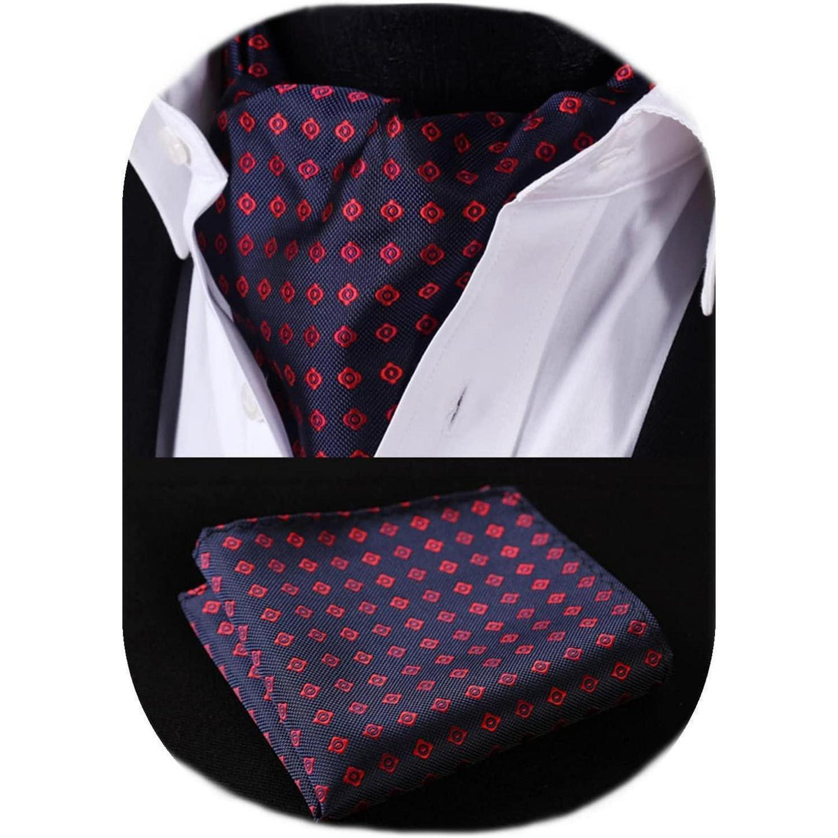 Herren Krawattenschal Paisley mit Einstecktuch Set Marineblau Rot