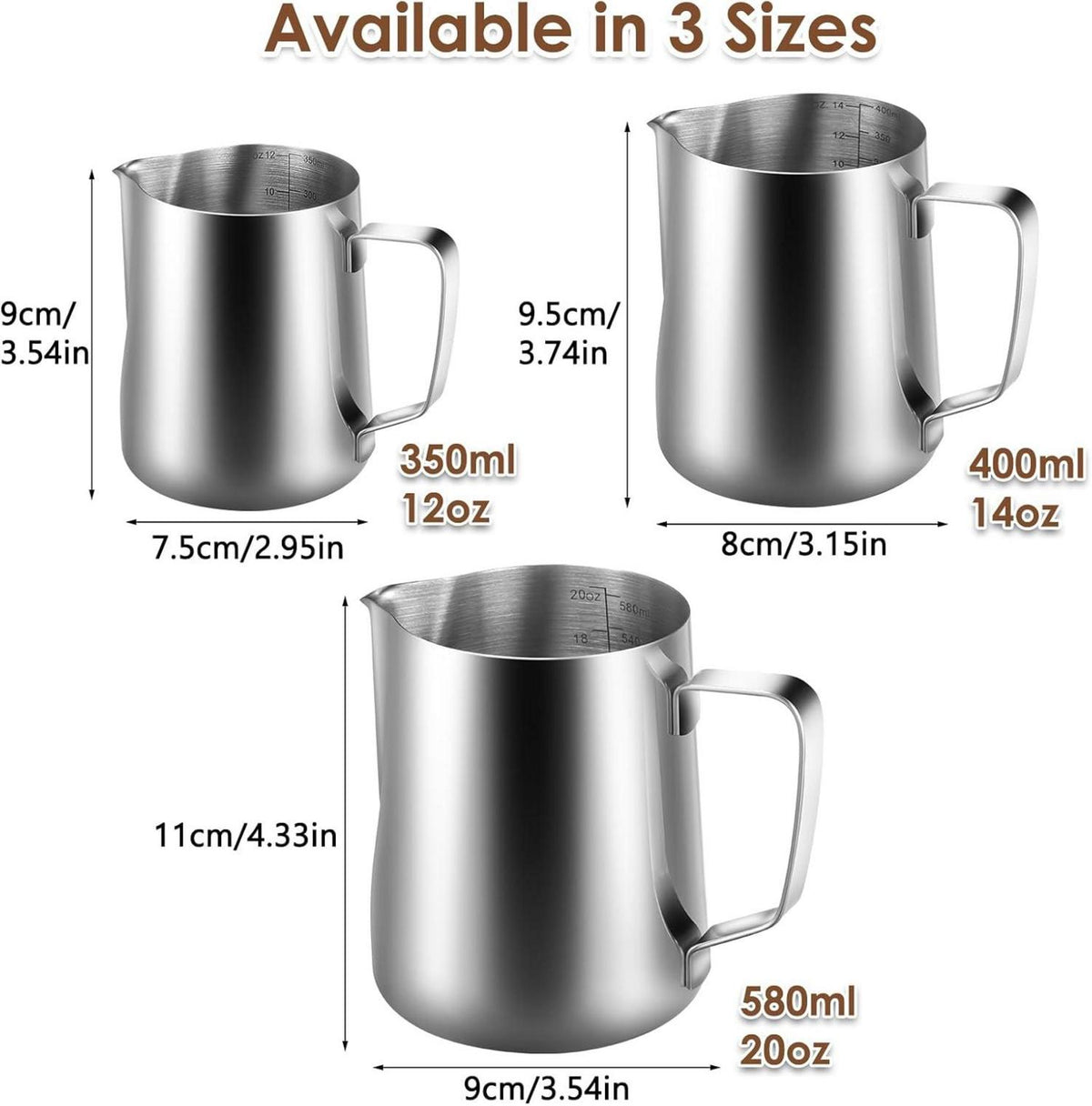 Anpro Milchkännchen 350ml Edelstahl für Cappuccino und