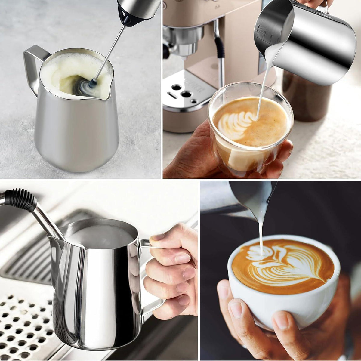 Milchkännchen Edelstahl 350ml Aufschäumen Cappuccino Latté Silber