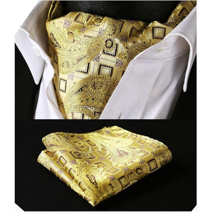Herren Krawattenschal & Einstecktuch Set Gelbgold Paisley Jacquard