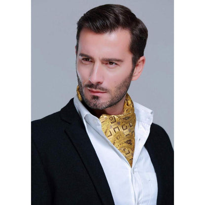 Herren Krawattenschal & Einstecktuch Set Gelbgold Paisley Jacquard