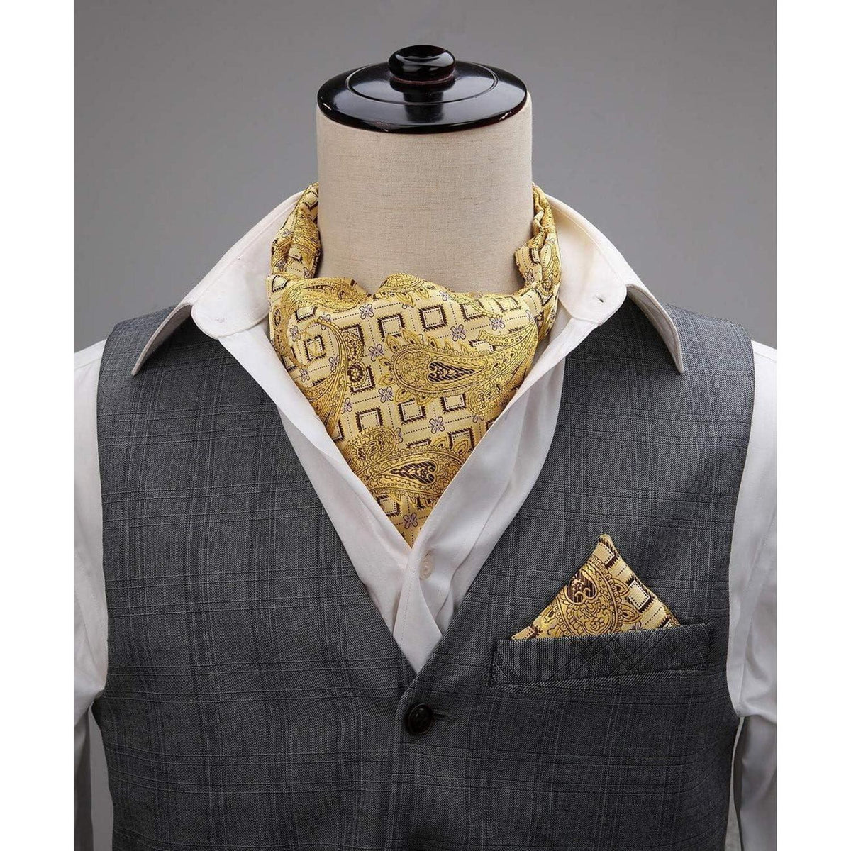 Herren Krawattenschal & Einstecktuch Set Gelbgold Paisley Jacquard