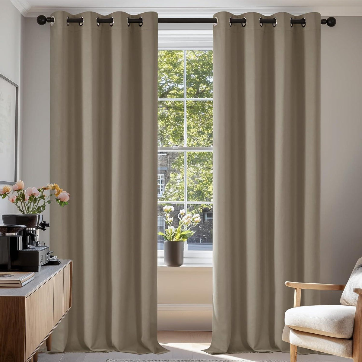 Blickdichte Vorhänge 2er Set, Taupe, 290x140 cm – Verdunkelung & Wärmeisolierung