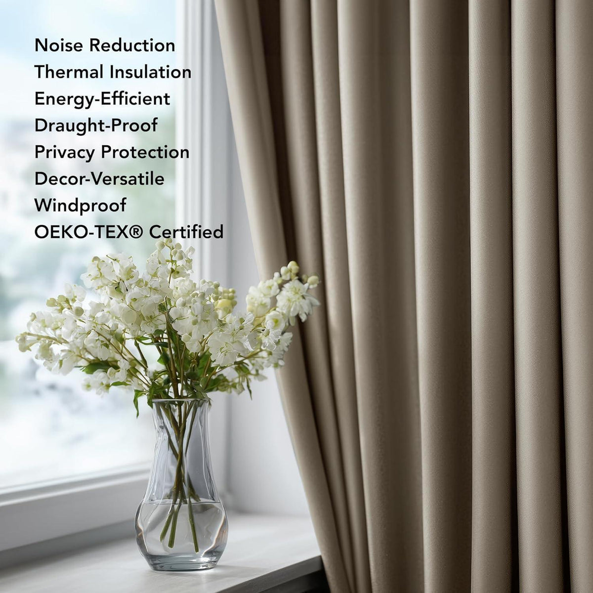 Blickdichte Vorhänge 2er Set, Taupe, 290x140 cm – Verdunkelung & Wärmeisolierung