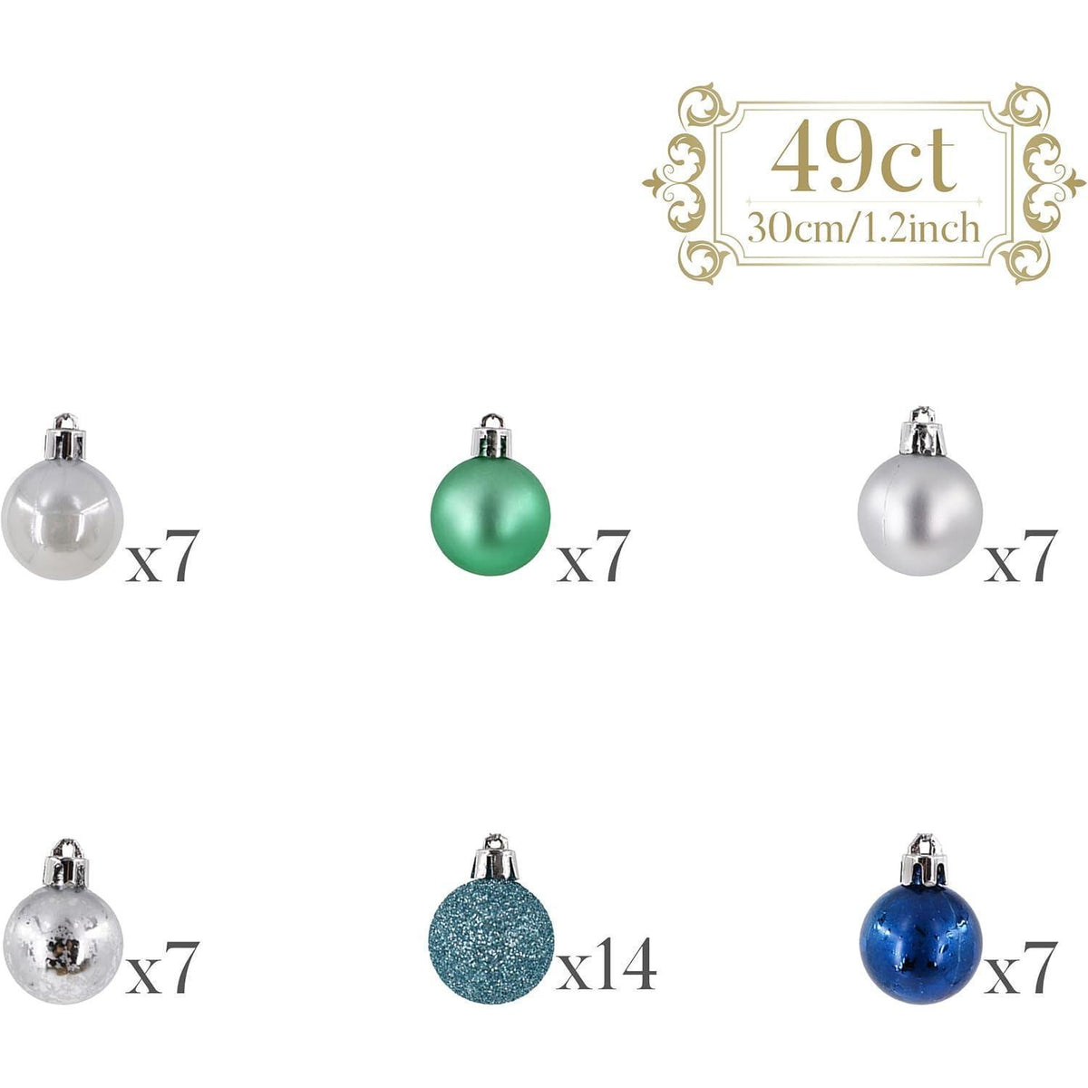 49x Weihnachtskugeln 3cm Blau Grün Silber Glänzend Matt Bruchfest