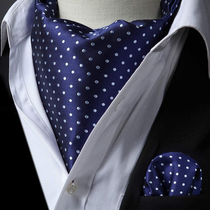 Herren Krawattenschal & Einstecktuch Set, Paisley Jacquard, Navy Blau