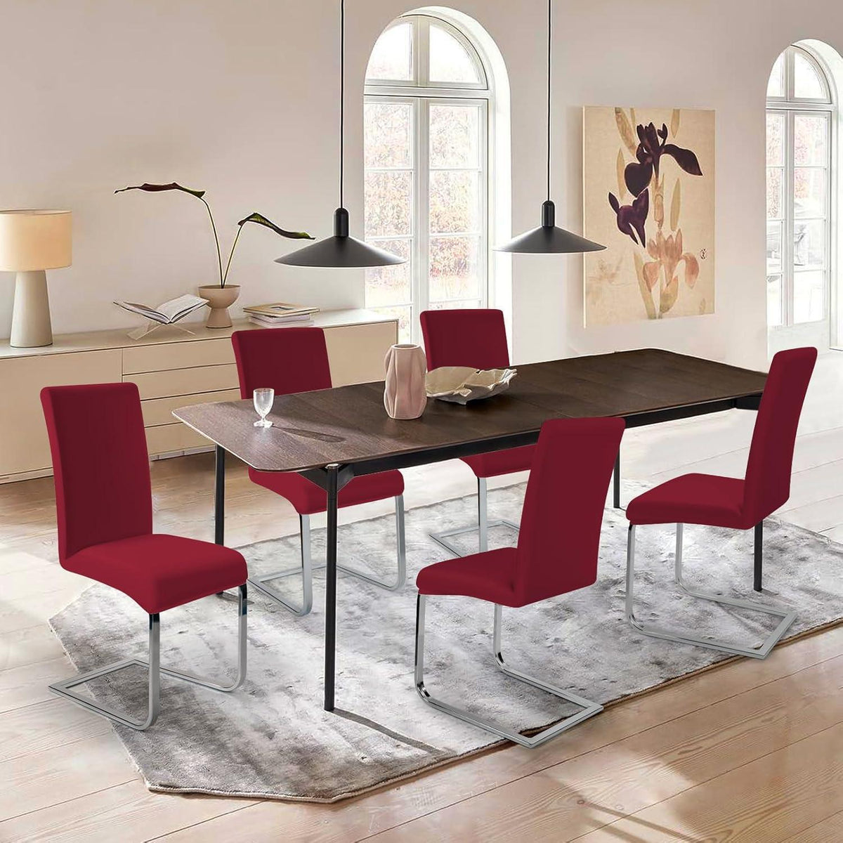 2x Stuhlhussen Stretch Rotwein – Elastischer Sitzbezug