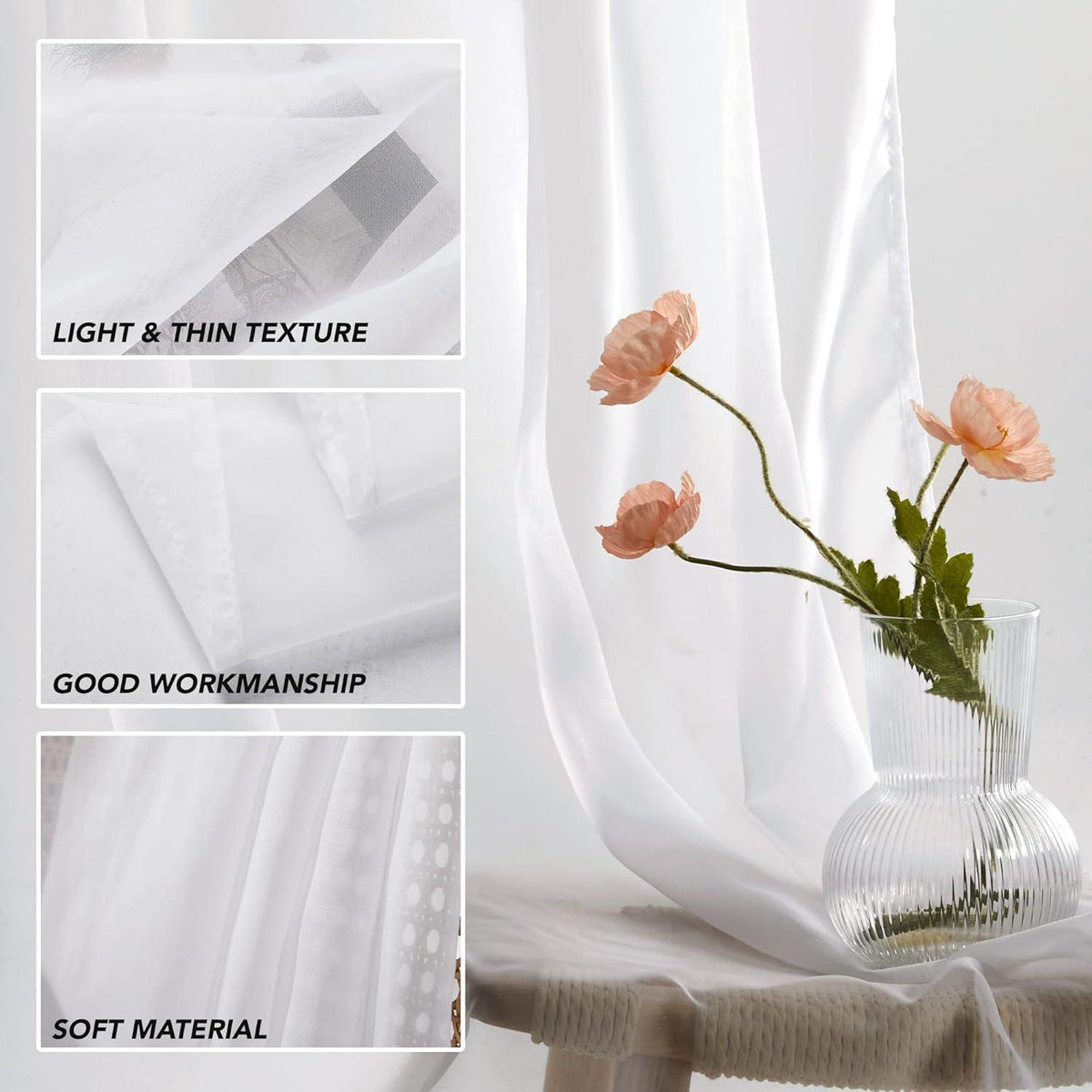2er Set Transparente Ösenvorhänge Voile Gardinen 140x229 cm
