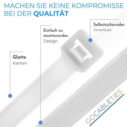 100 Kabelbinder 200mm, Weiß/Transparent, 22,2 kg Zugfestigkeit