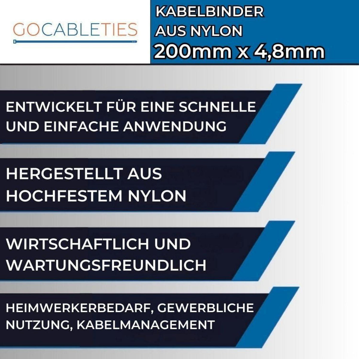 100 Kabelbinder 200mm, Weiß/Transparent, 22,2 kg Zugfestigkeit